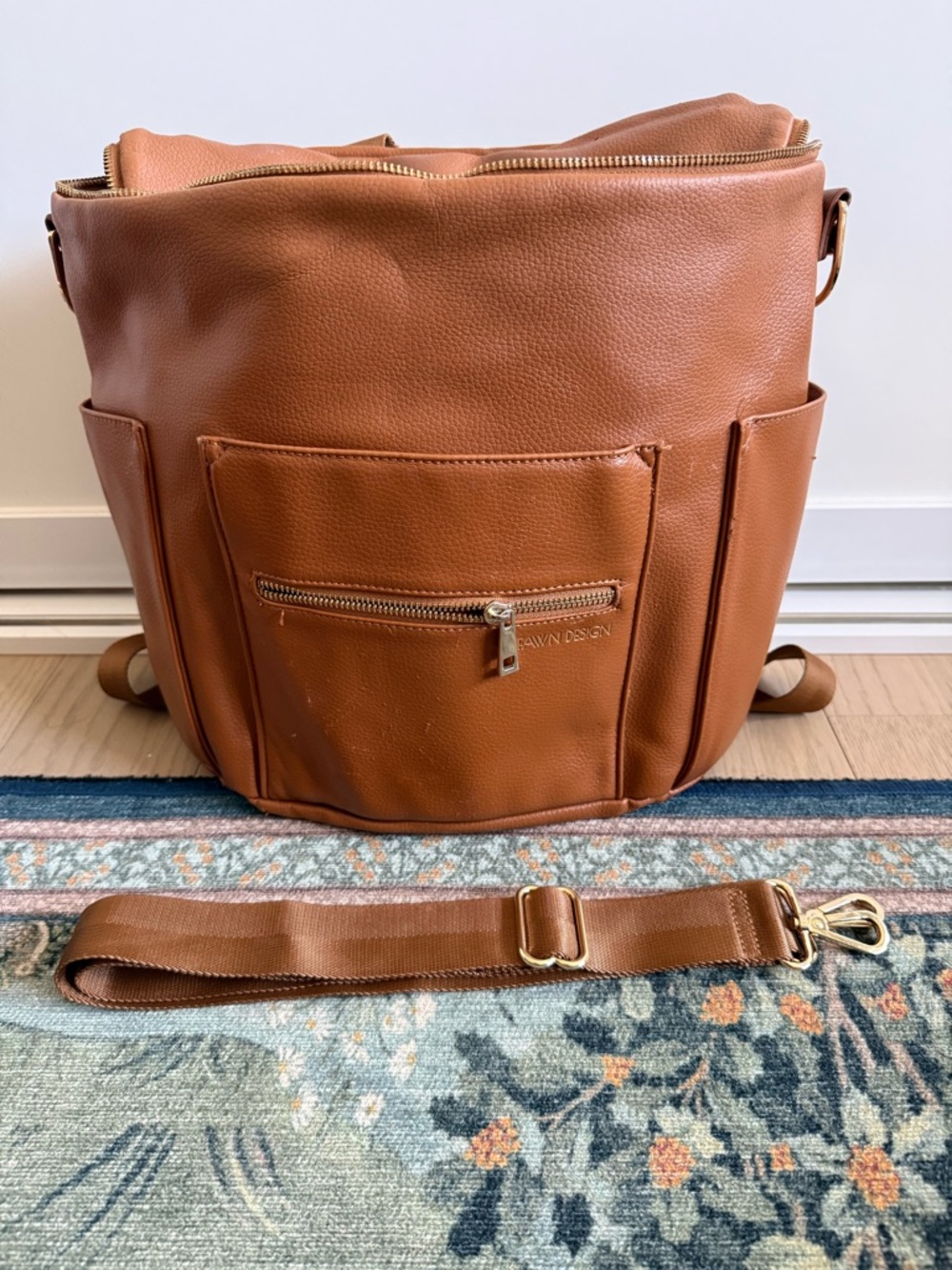 Fawn Design Cognac Brown Leather Baby Bag Backpack
